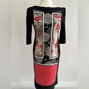 Chic Black and Red Graphic Long Sleeve Dress